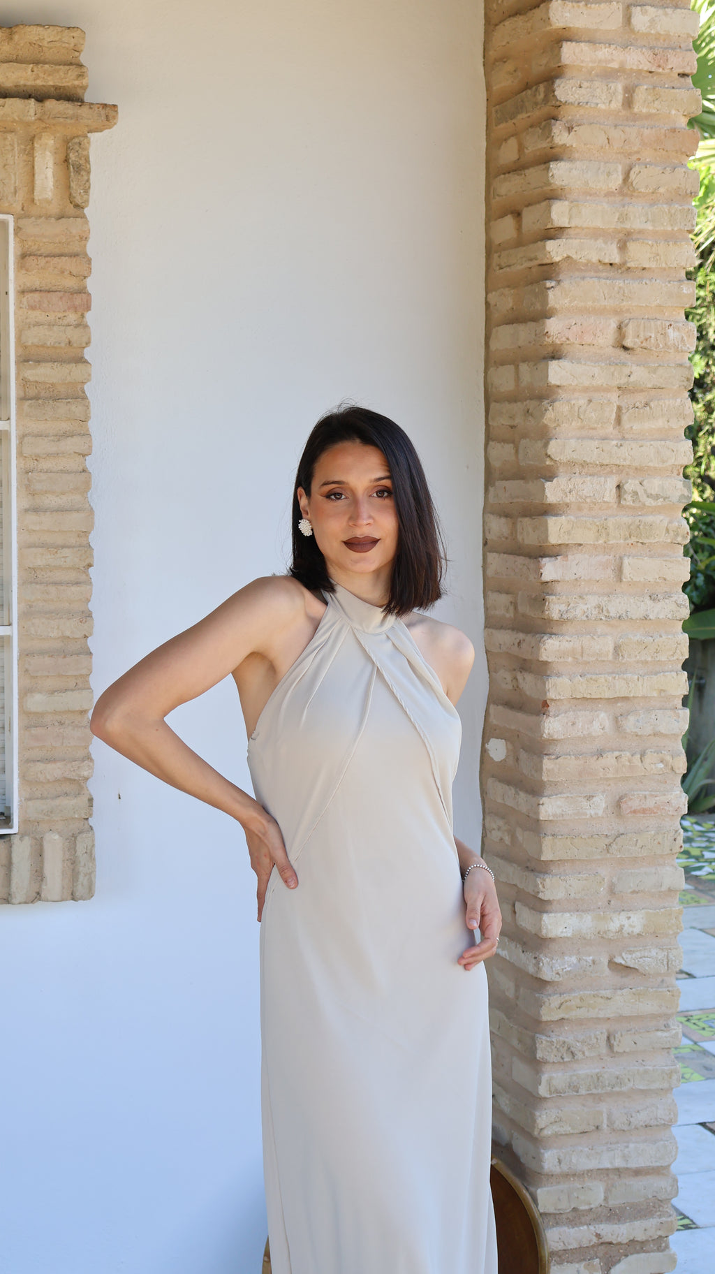 Vestido beige gasa