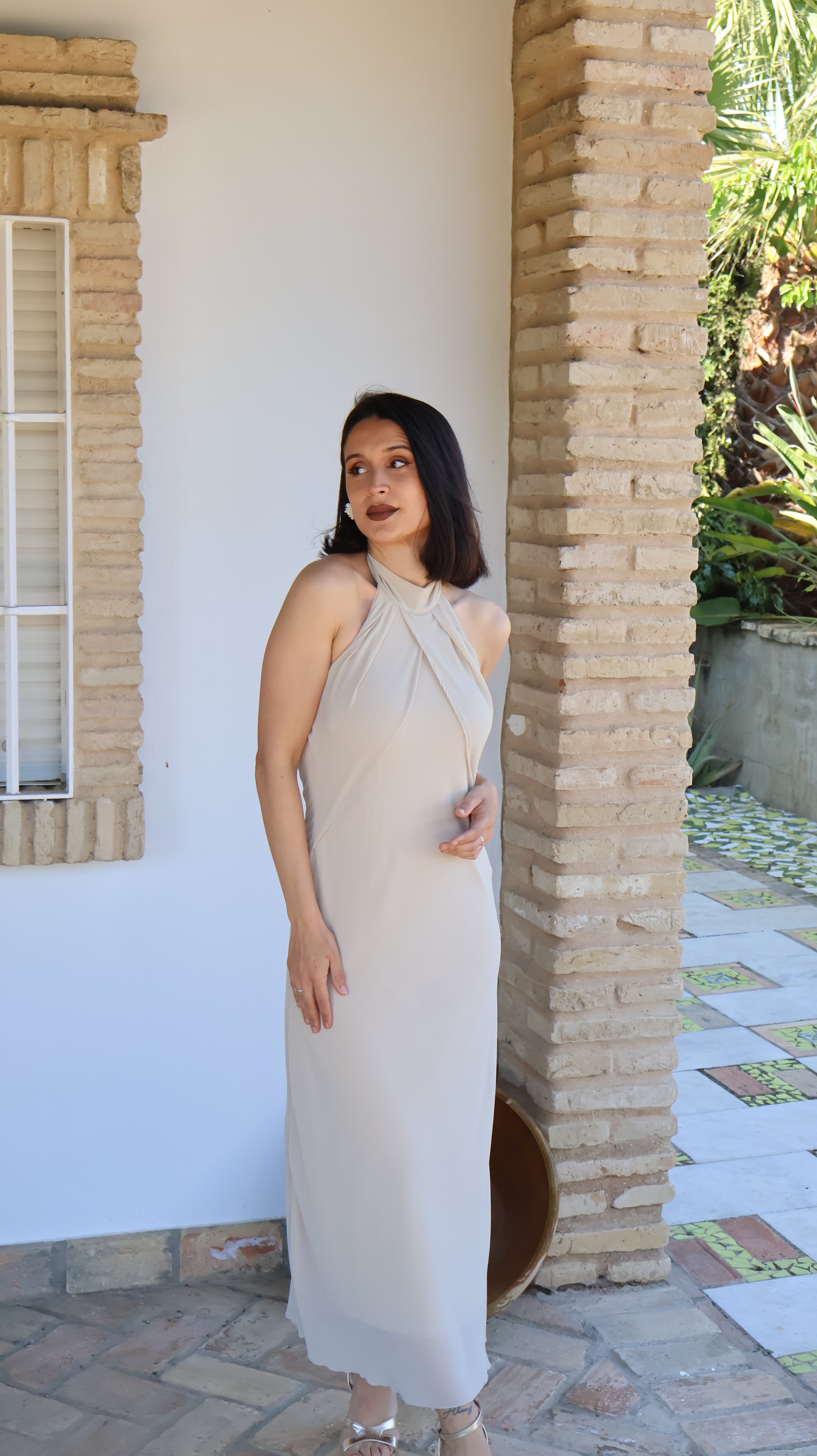 Vestido beige gasa