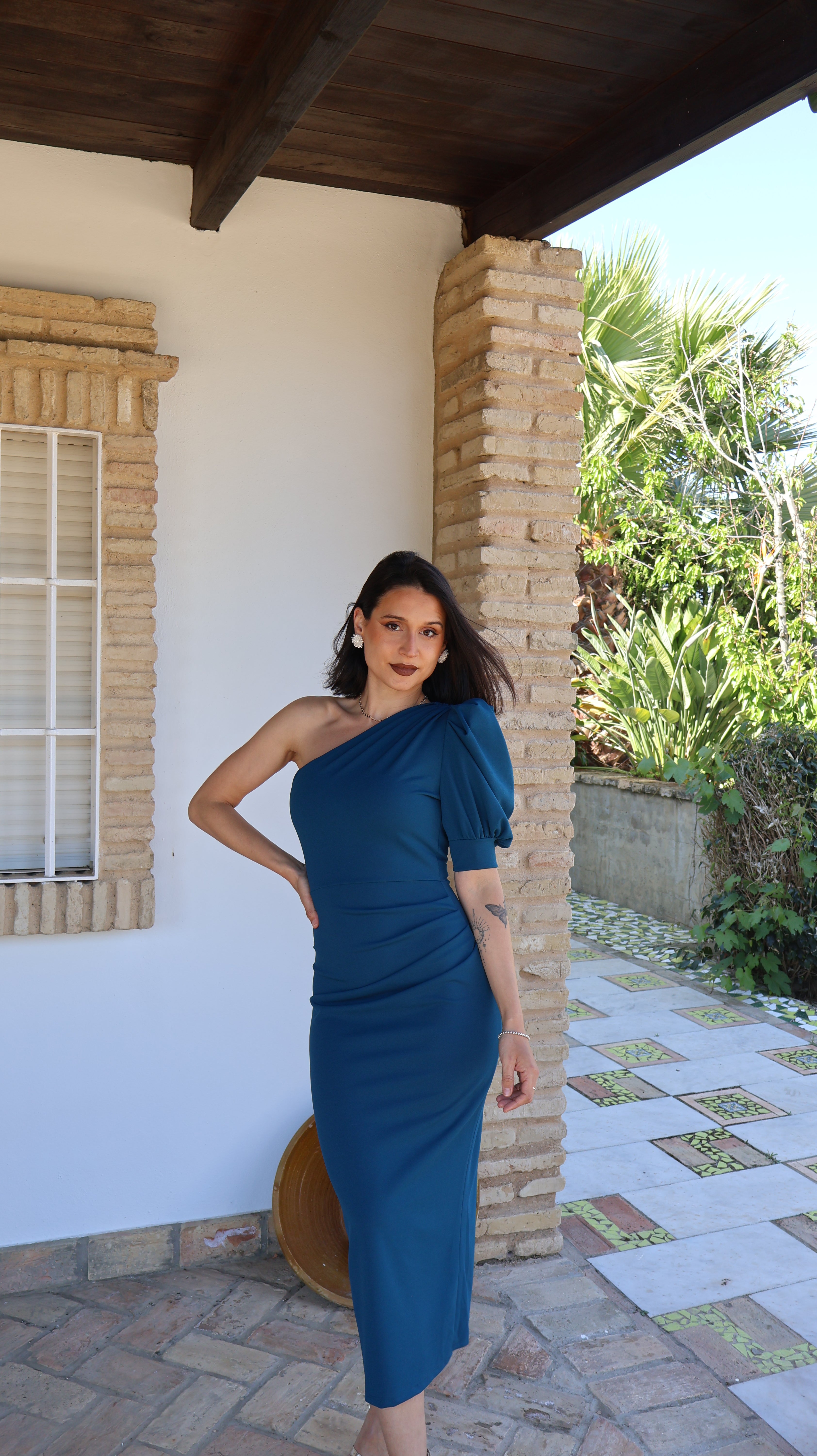 Vestido Petróleo fruncido