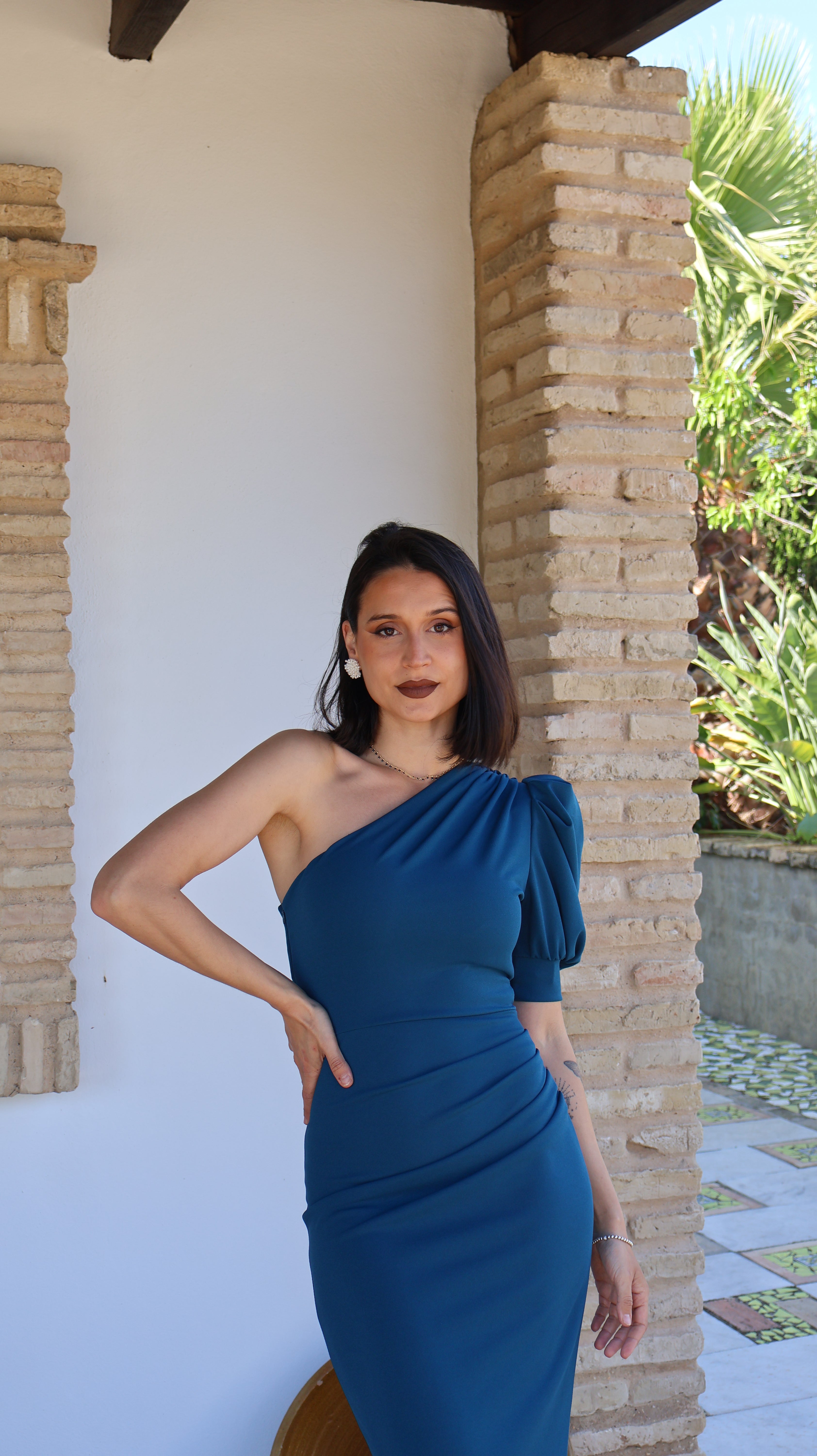 Vestido Petróleo fruncido