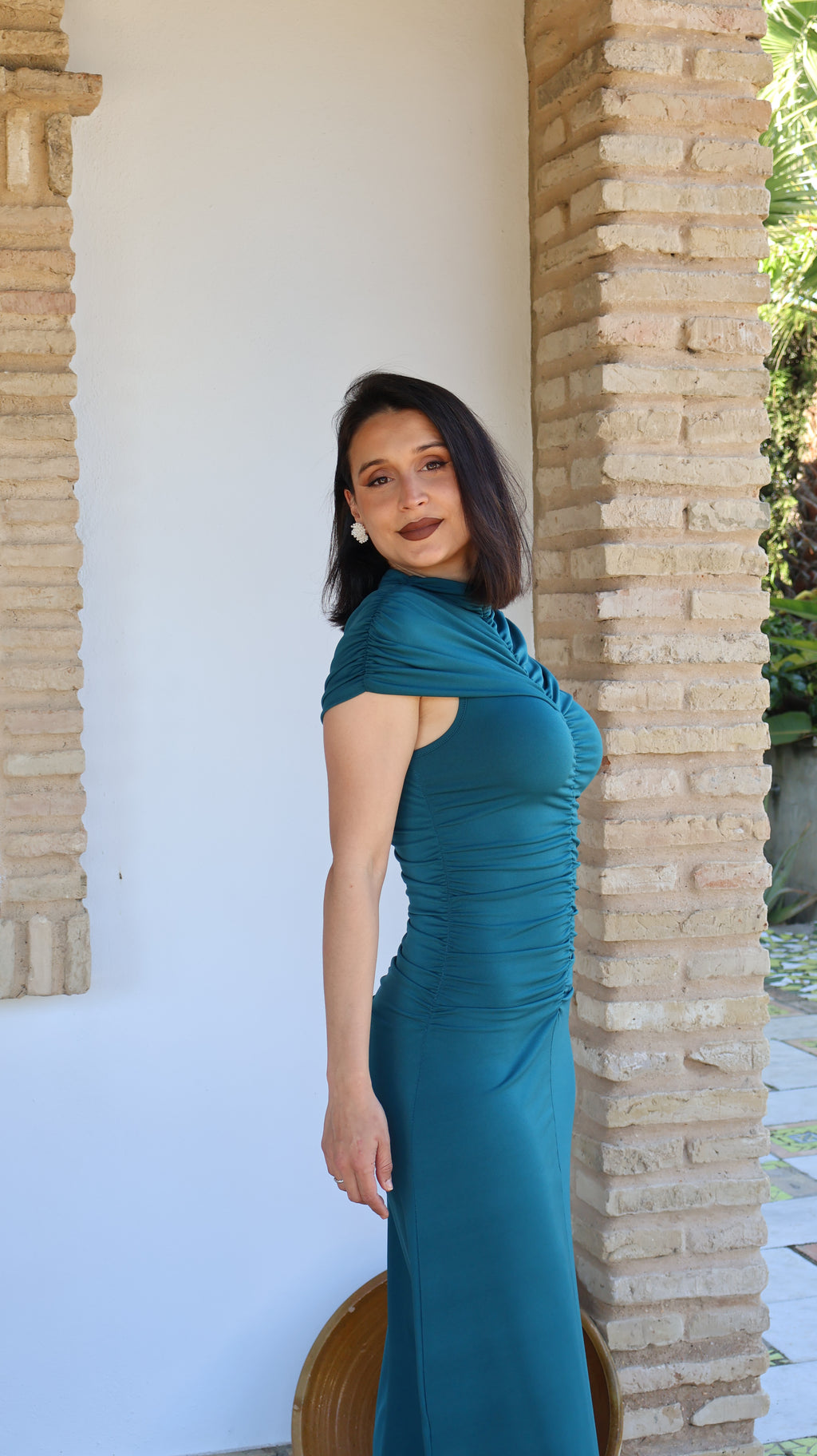 Vestido frunce petróleo