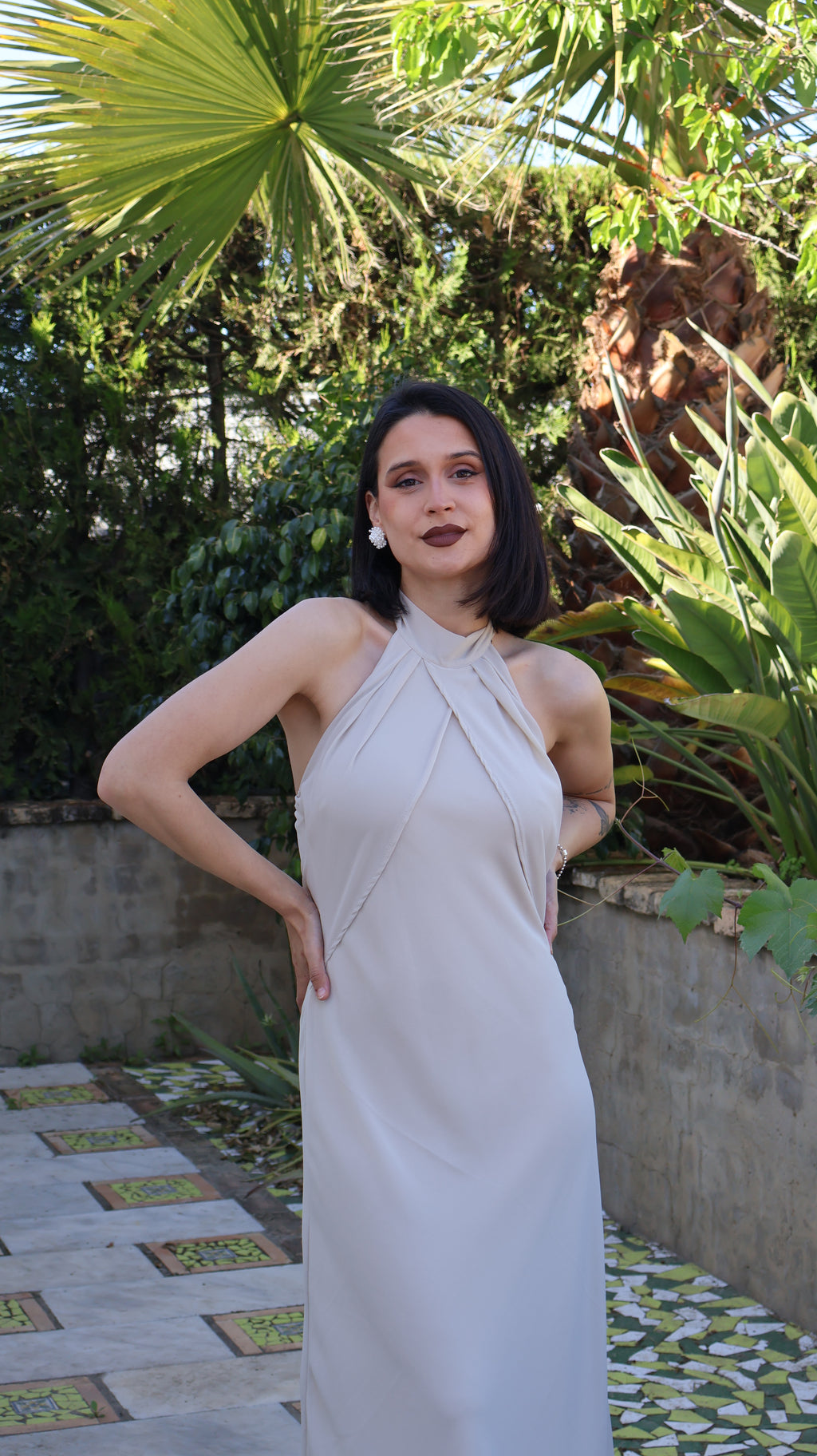Vestido beige gasa