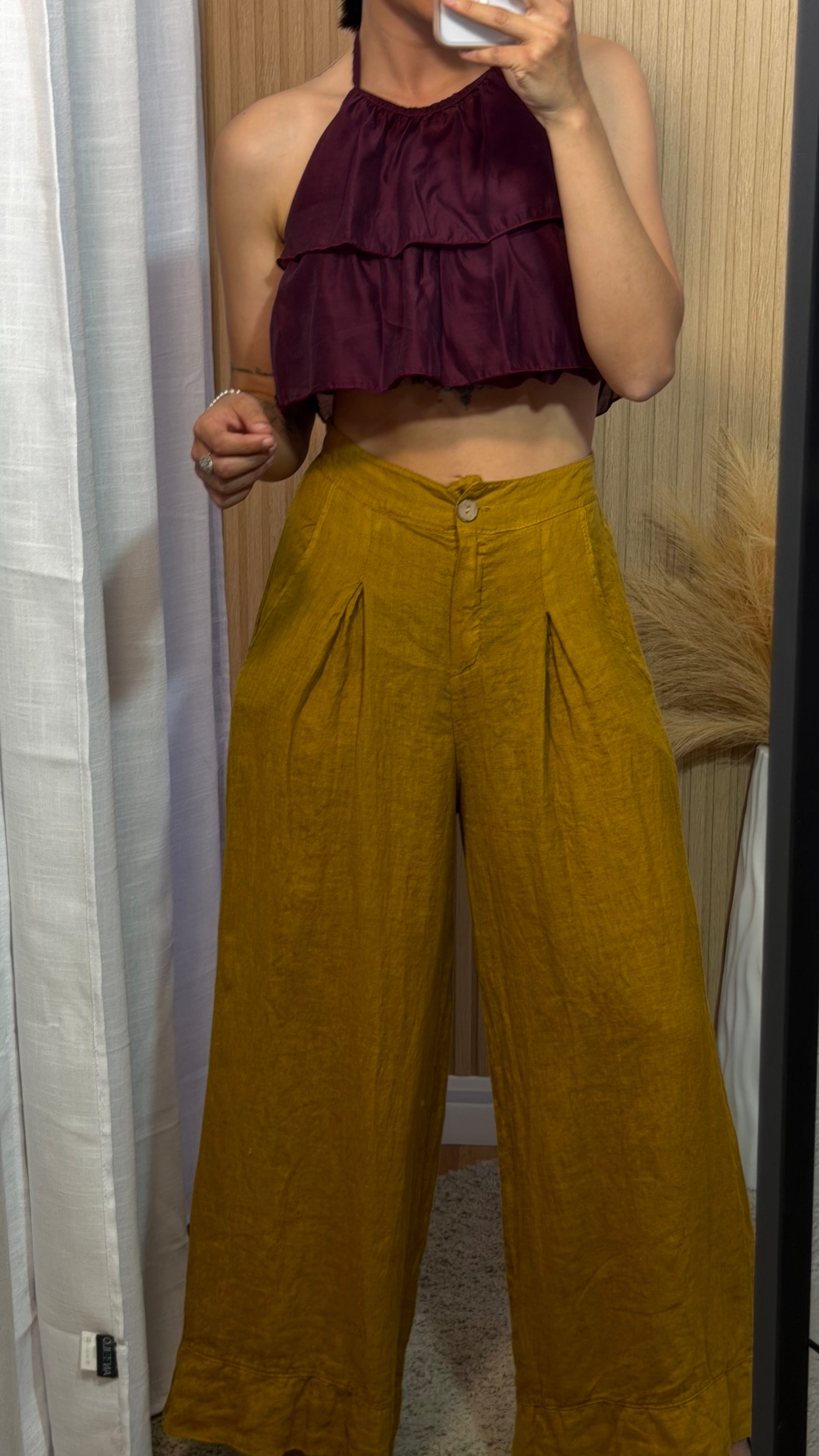 Pantalón lino mostaza