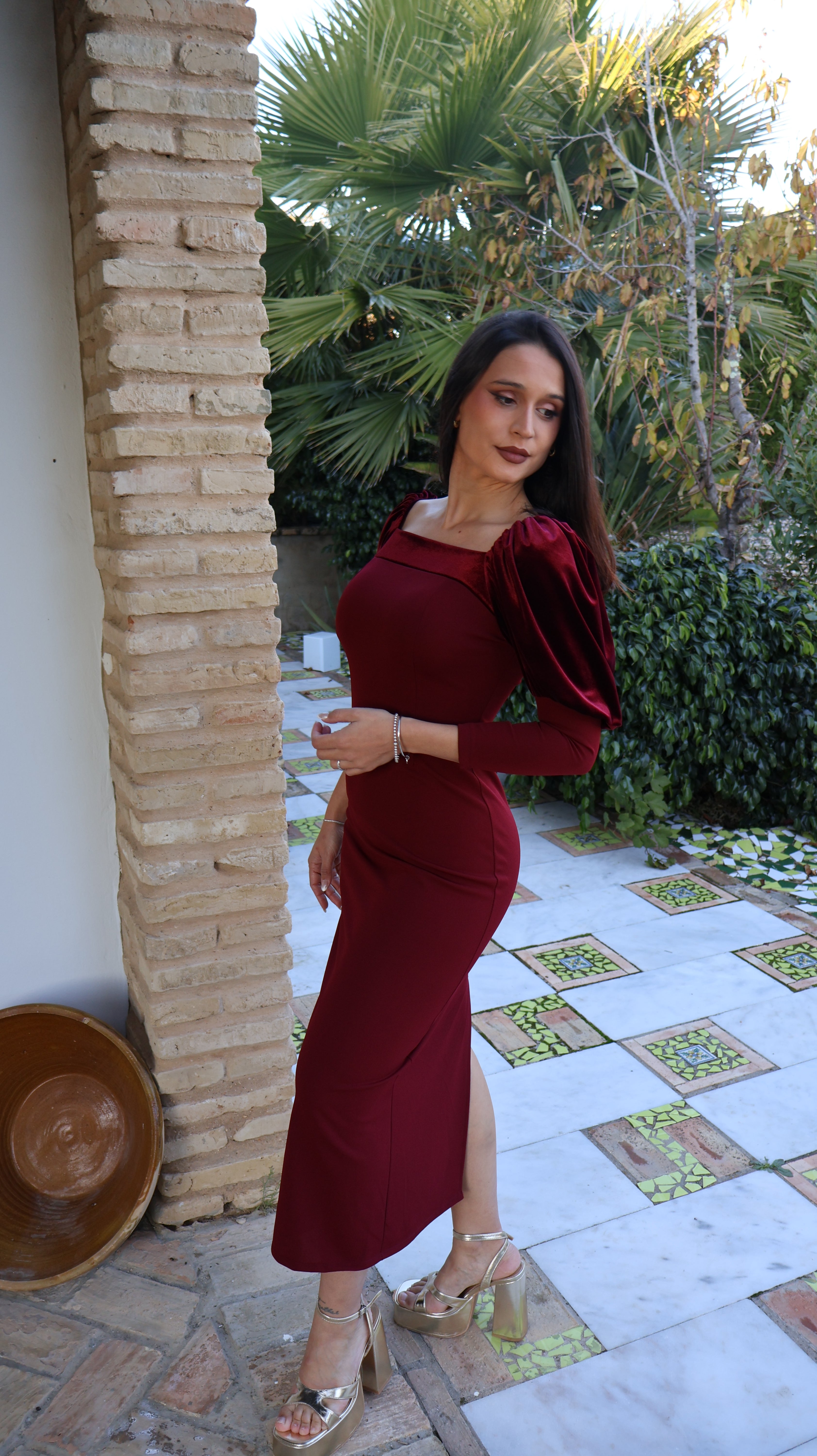 Vestido Glam burdeos