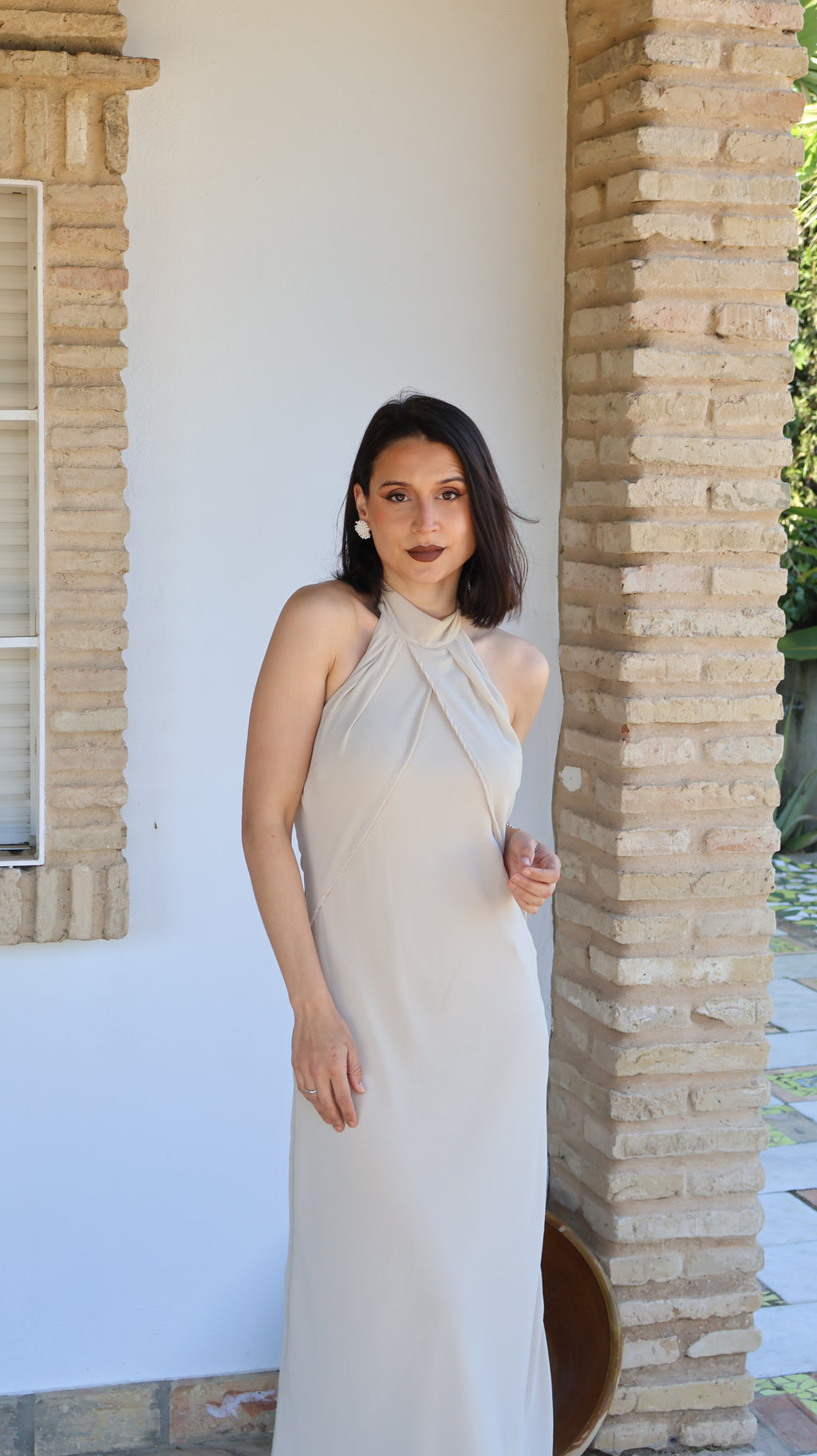 Vestido beige gasa