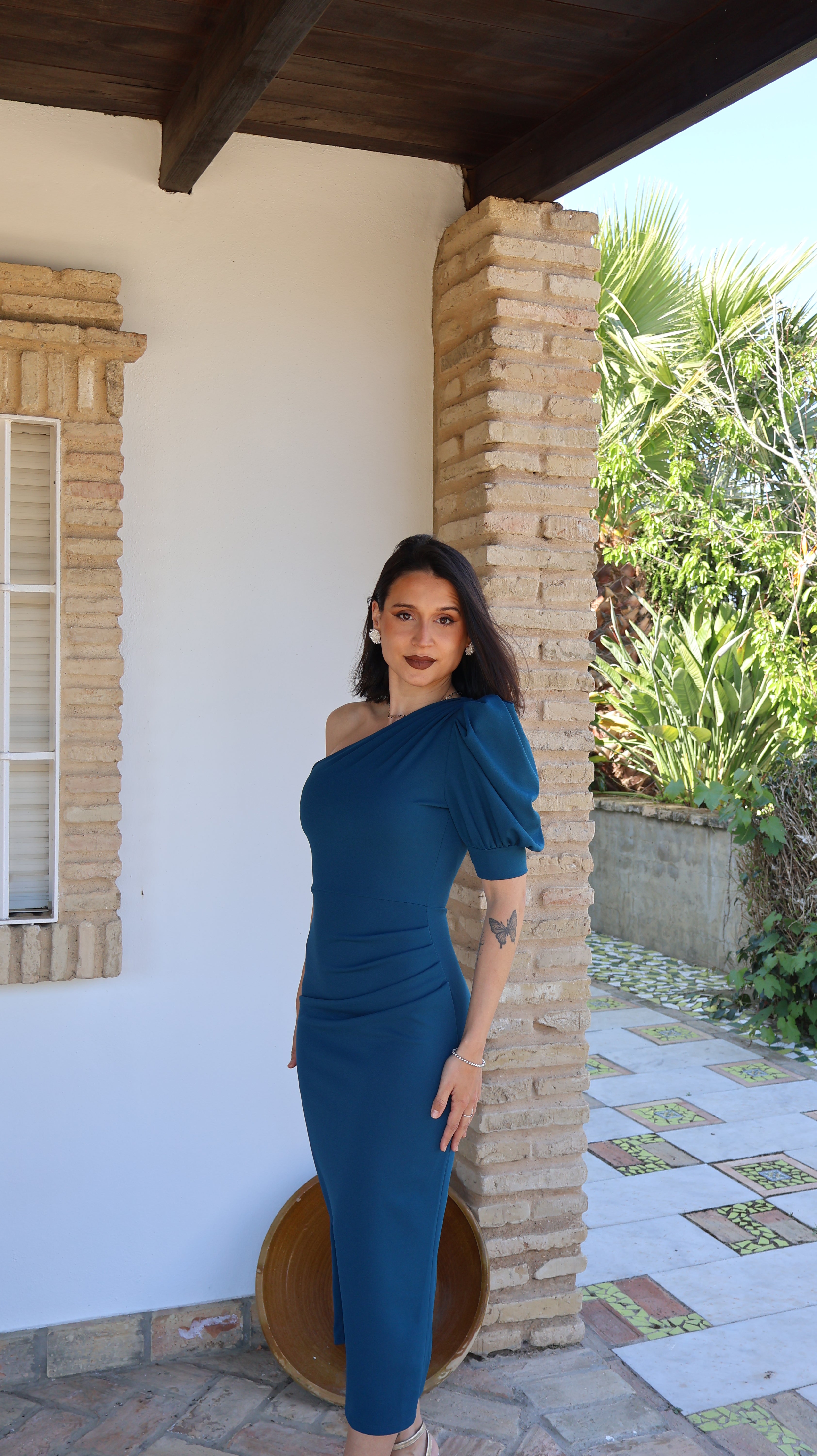 Vestido Petróleo fruncido