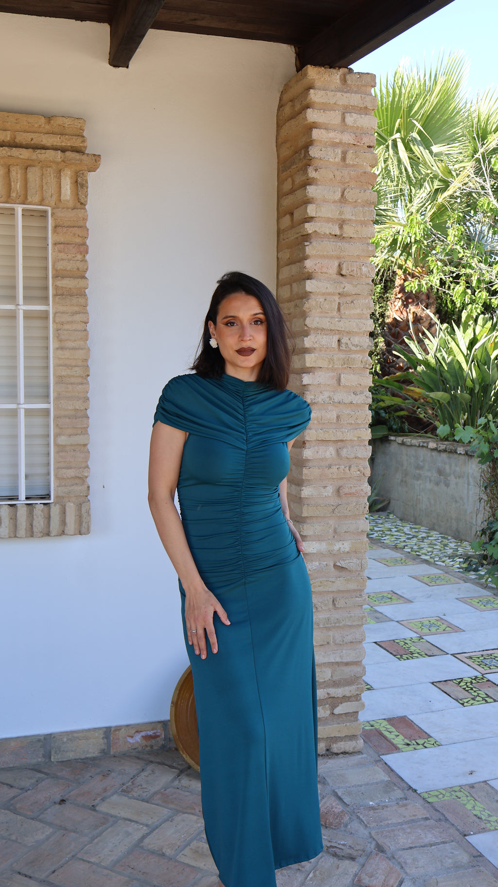 Vestido frunce petróleo