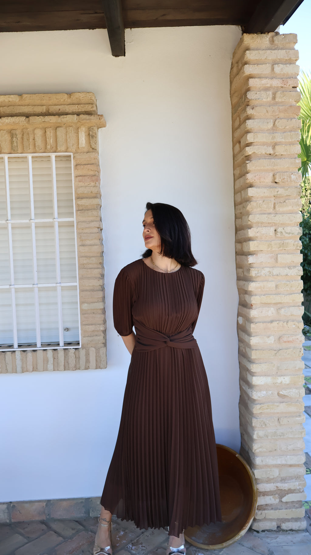 Vestido plisado chocolate