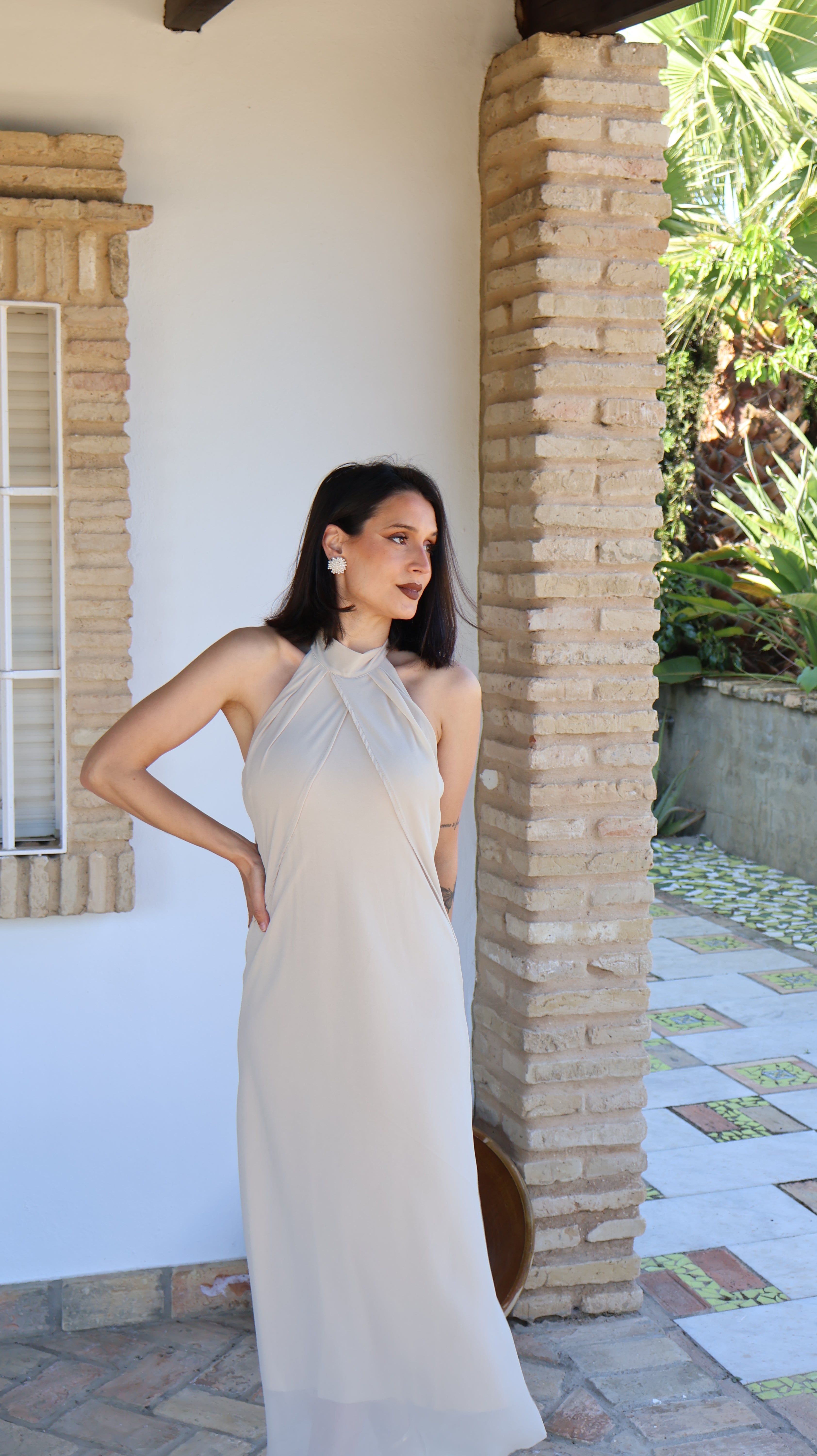 Vestido beige gasa