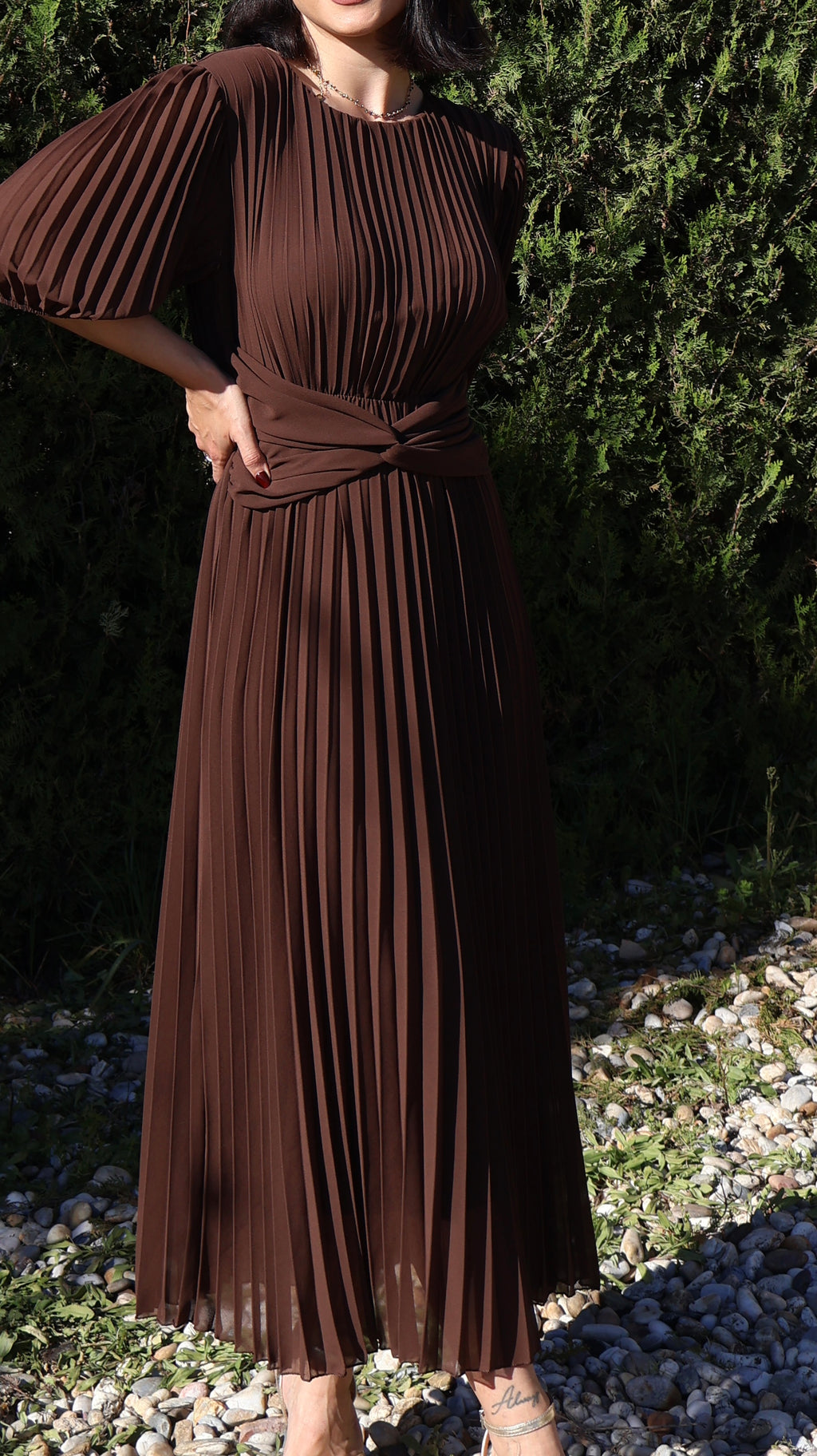 Vestido plisado chocolate