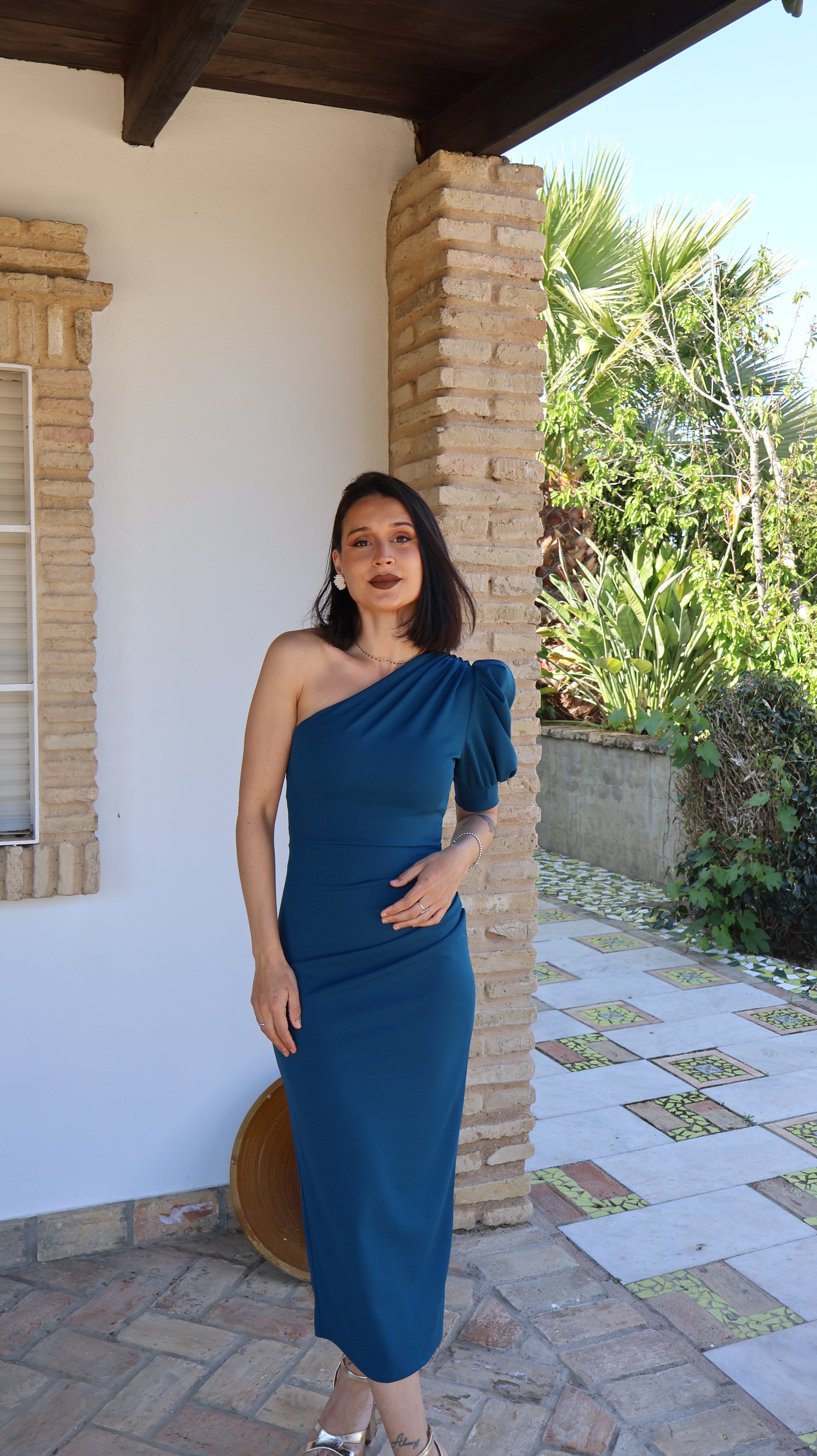 Vestido Petróleo fruncido