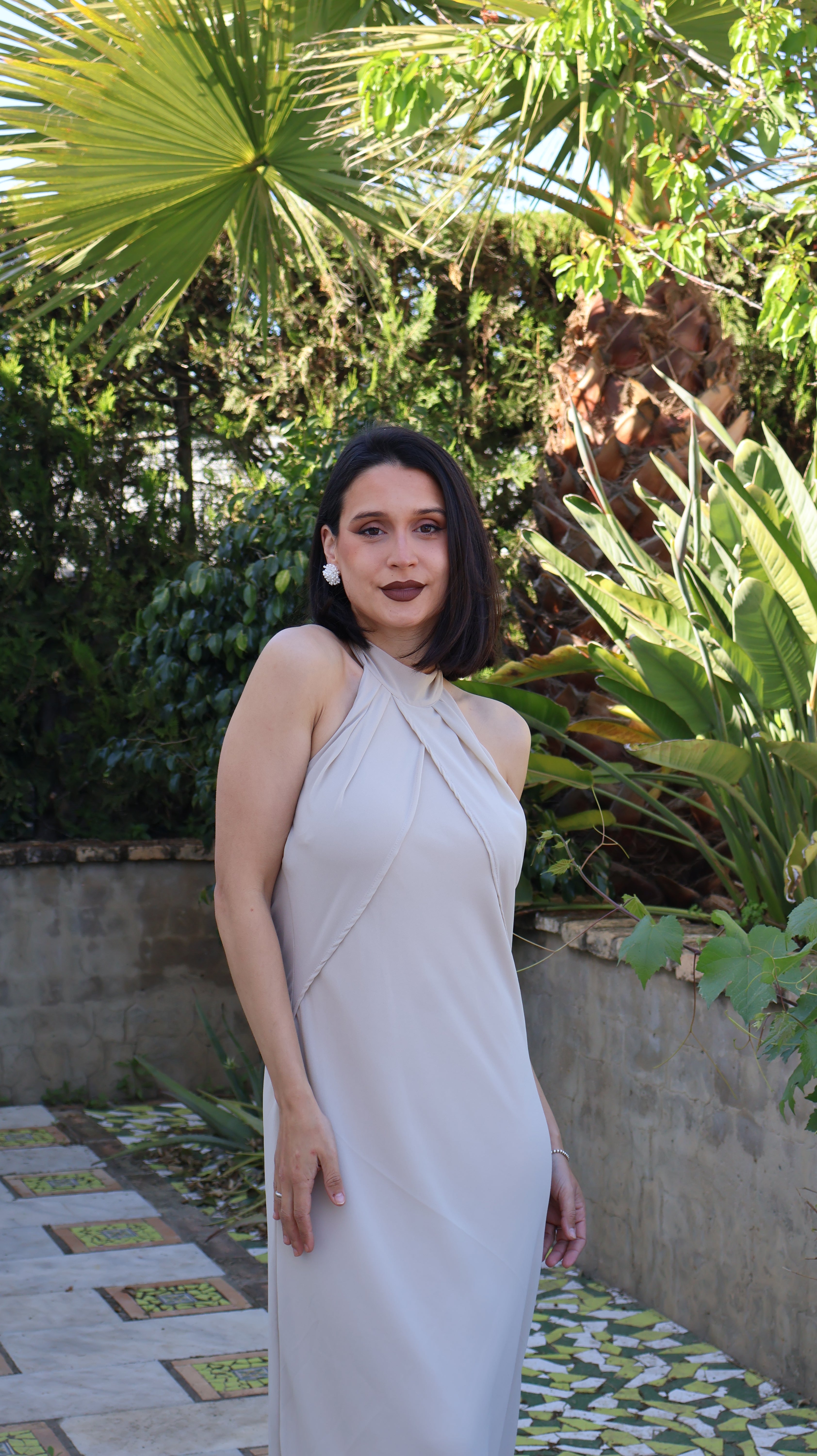 Vestido beige gasa