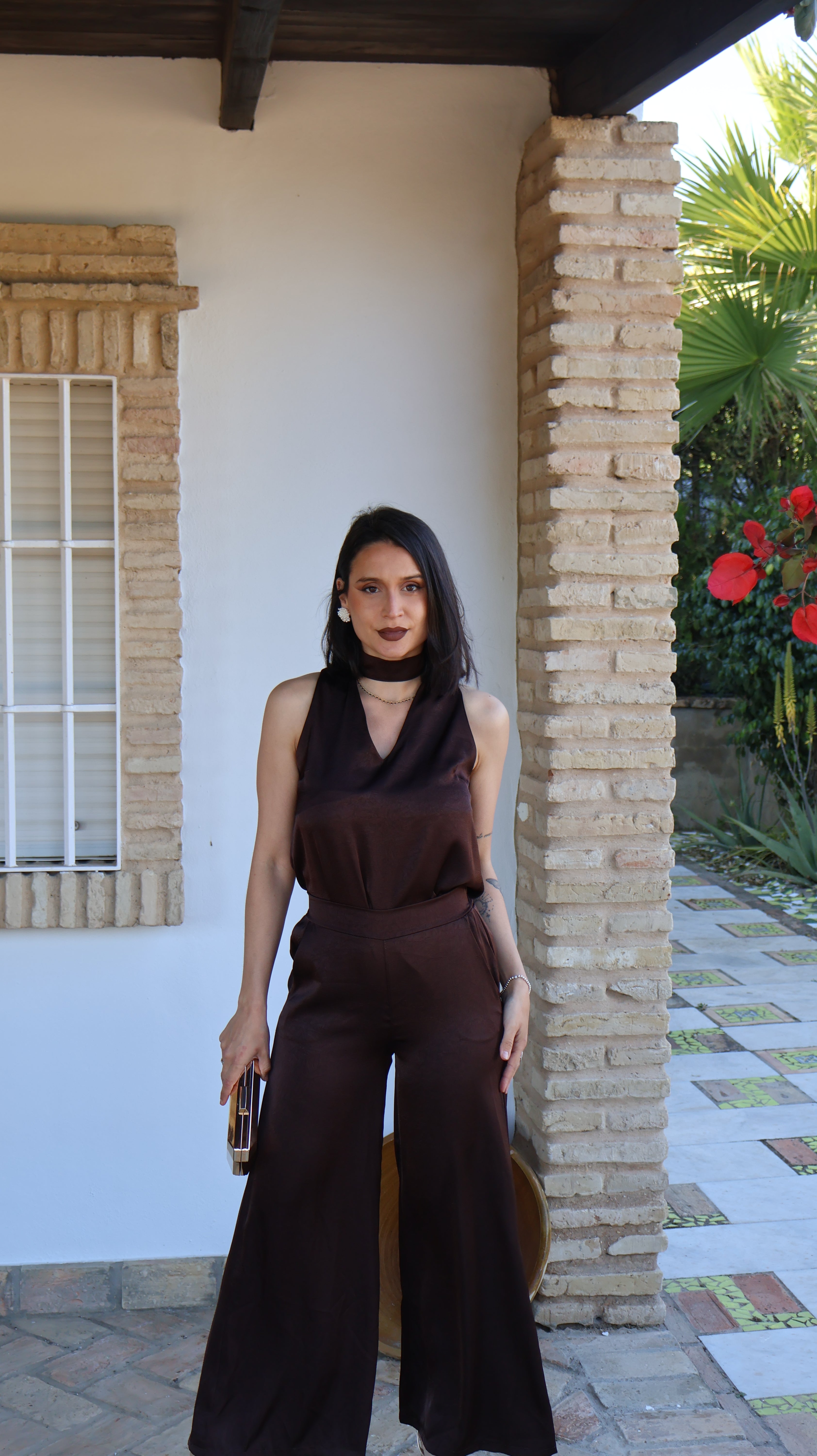 Conjunto satinado marrón