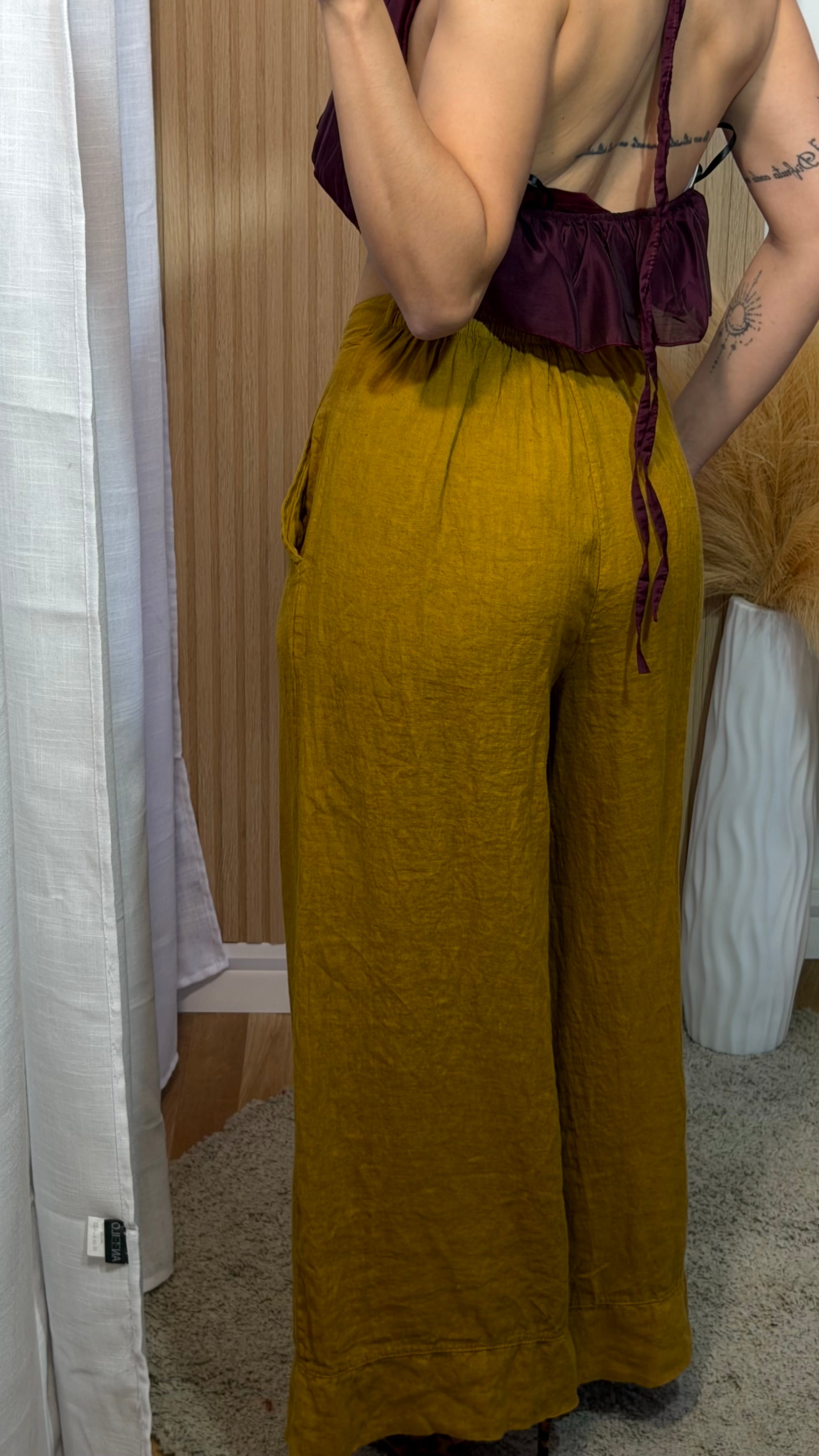 Pantalón lino mostaza