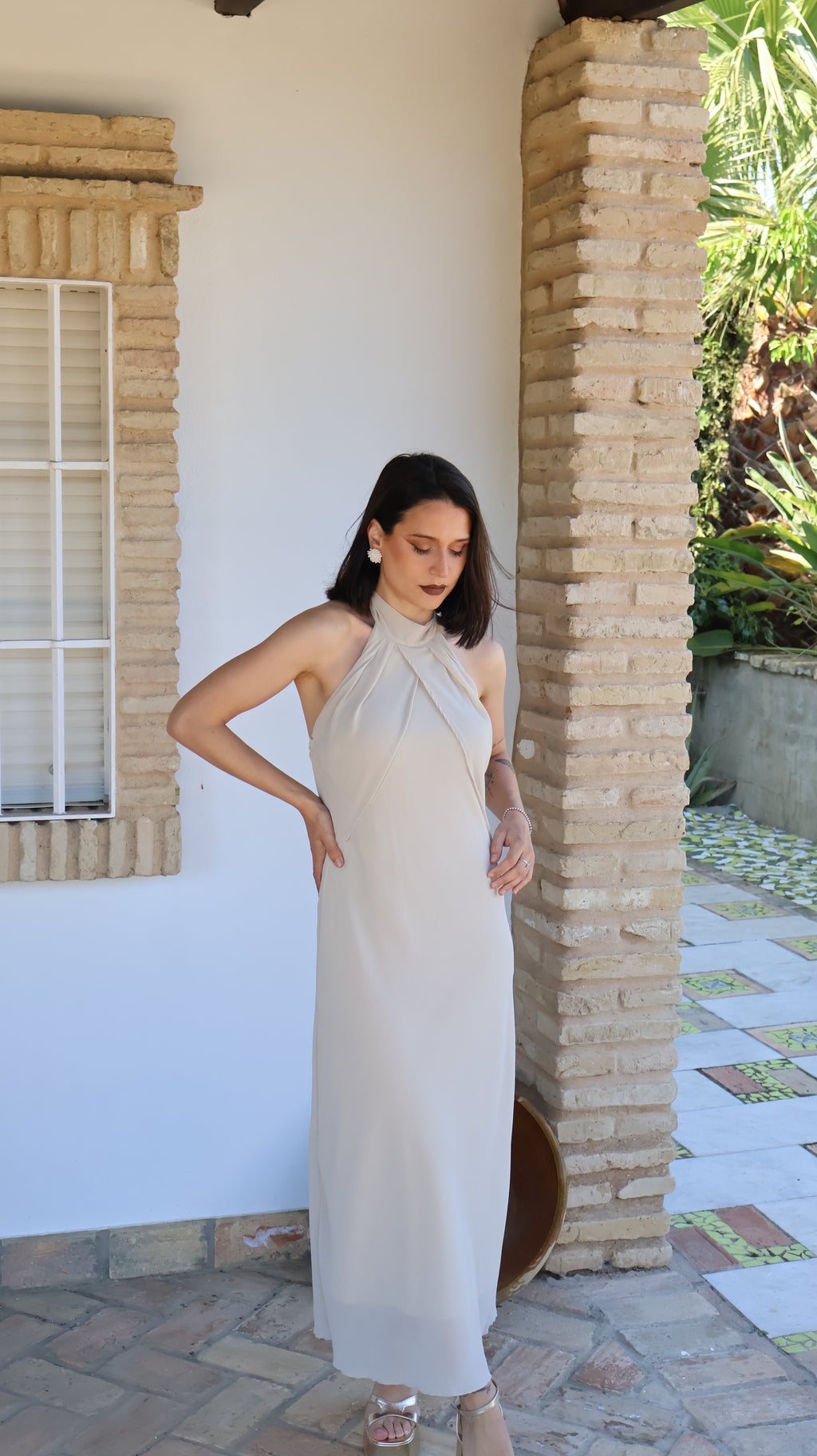 Vestido beige gasa