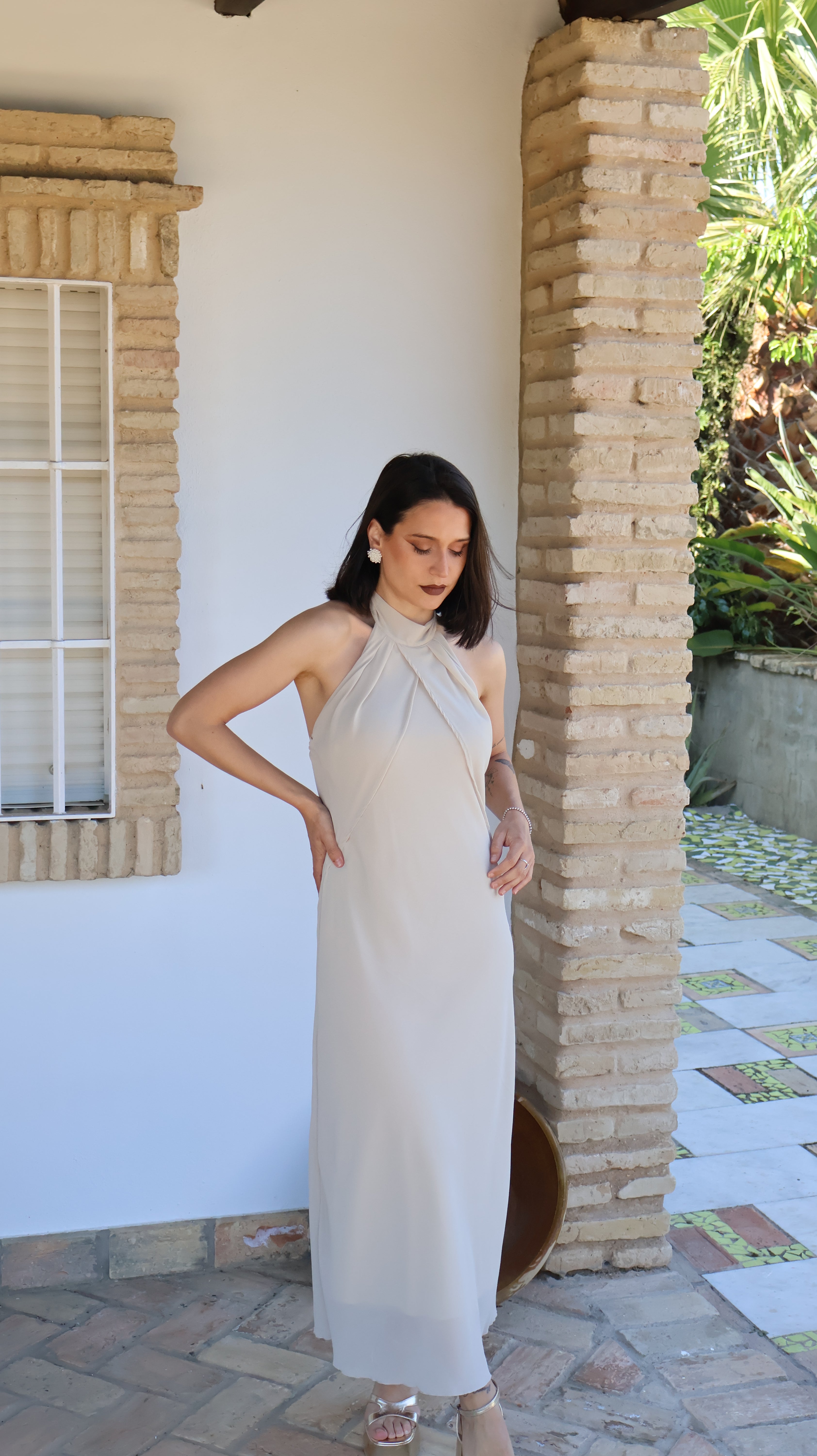 Vestido beige gasa
