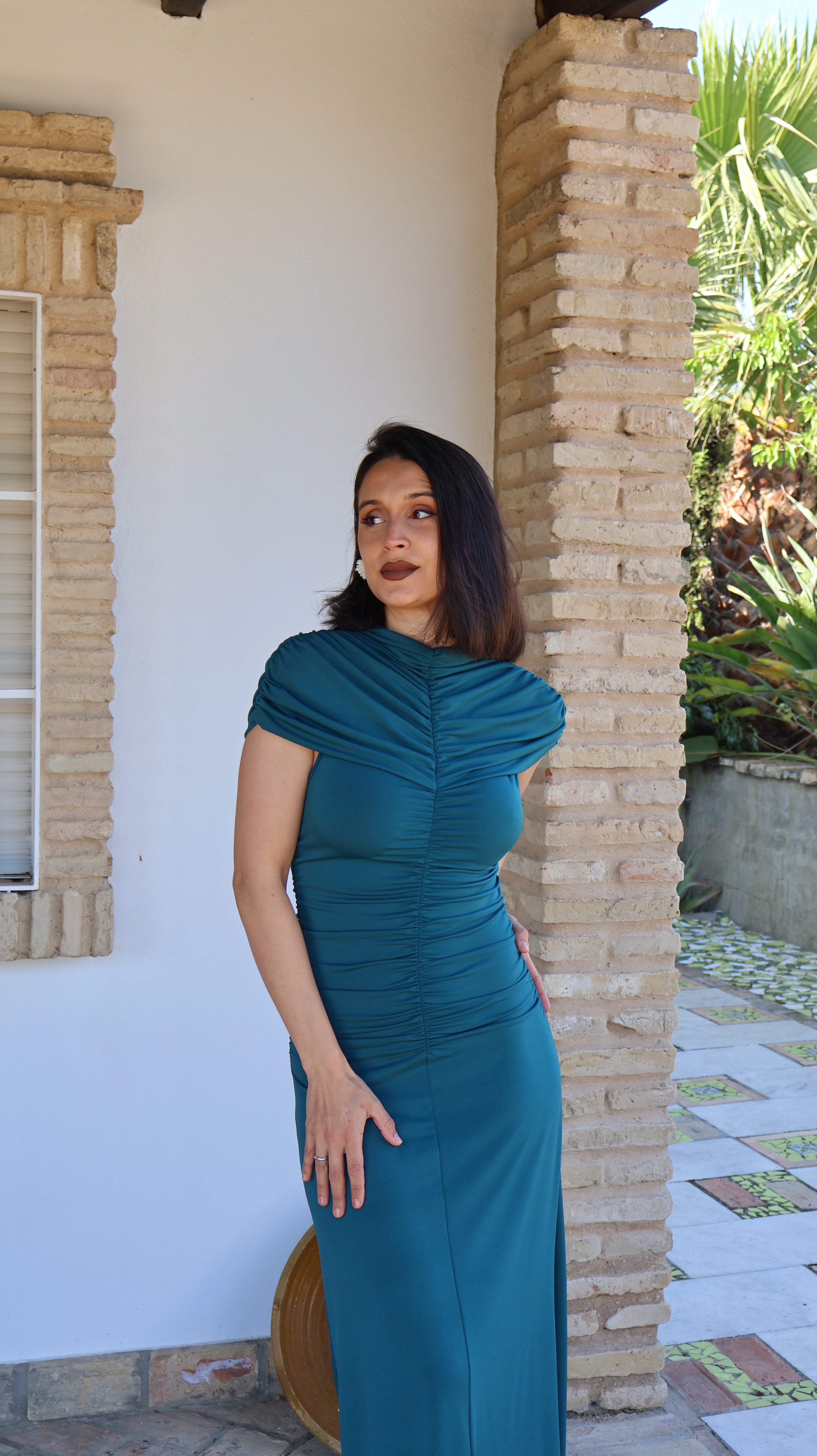 Vestido frunce petróleo