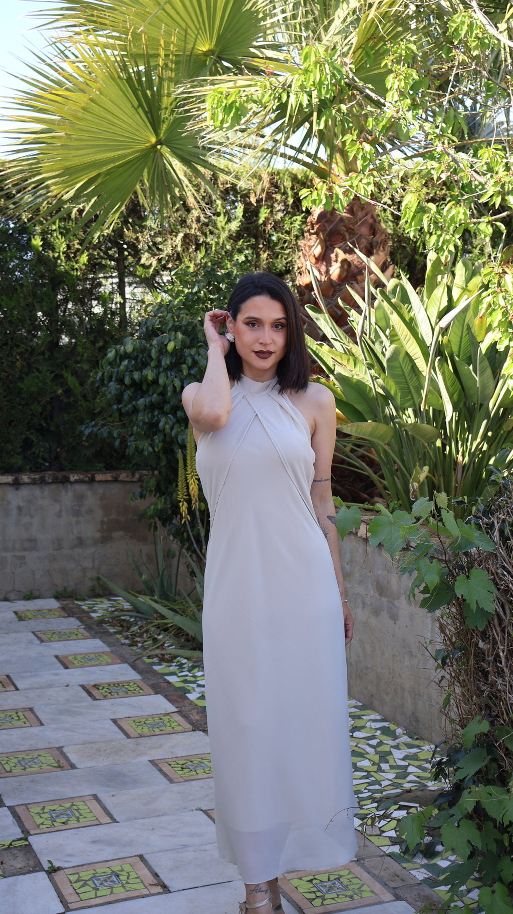 Vestido beige gasa