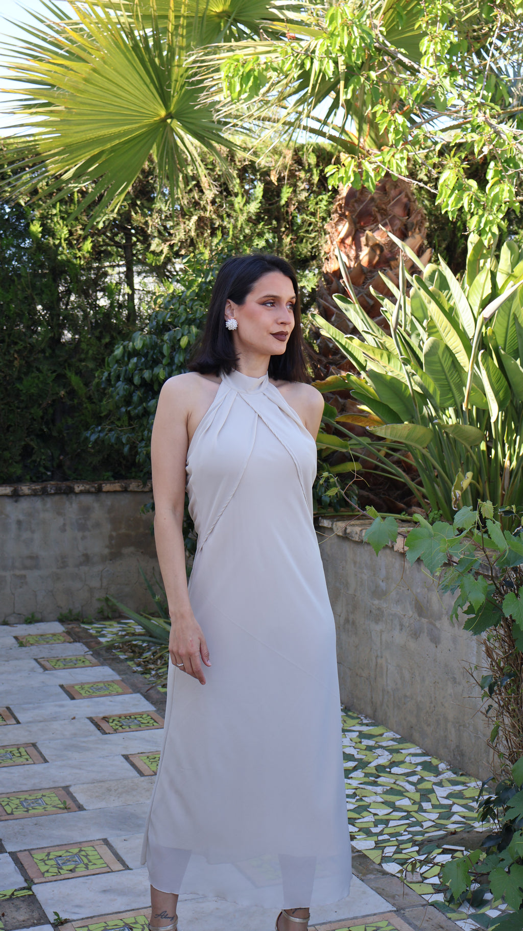 Vestido beige gasa