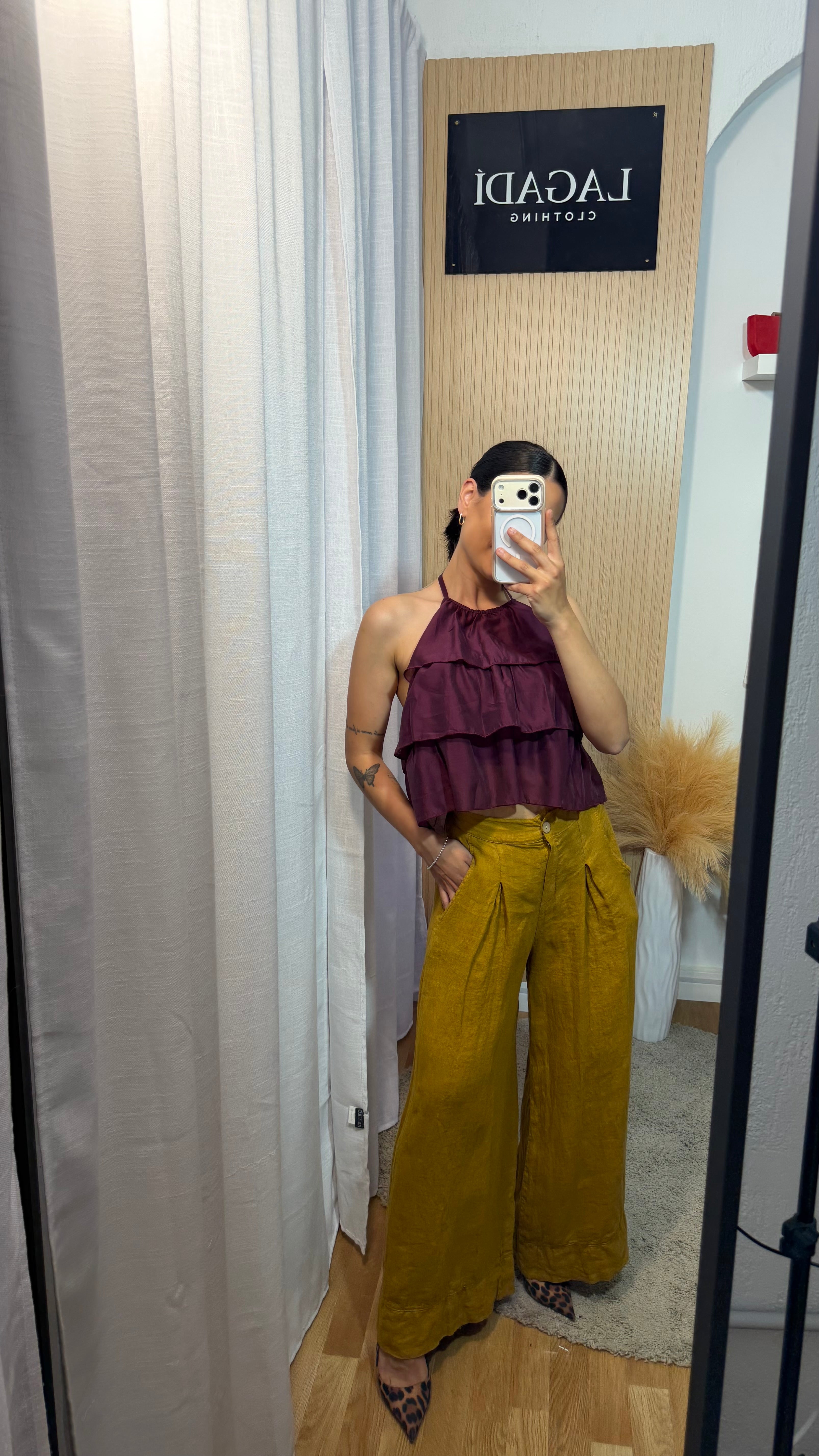 Pantalón lino mostaza