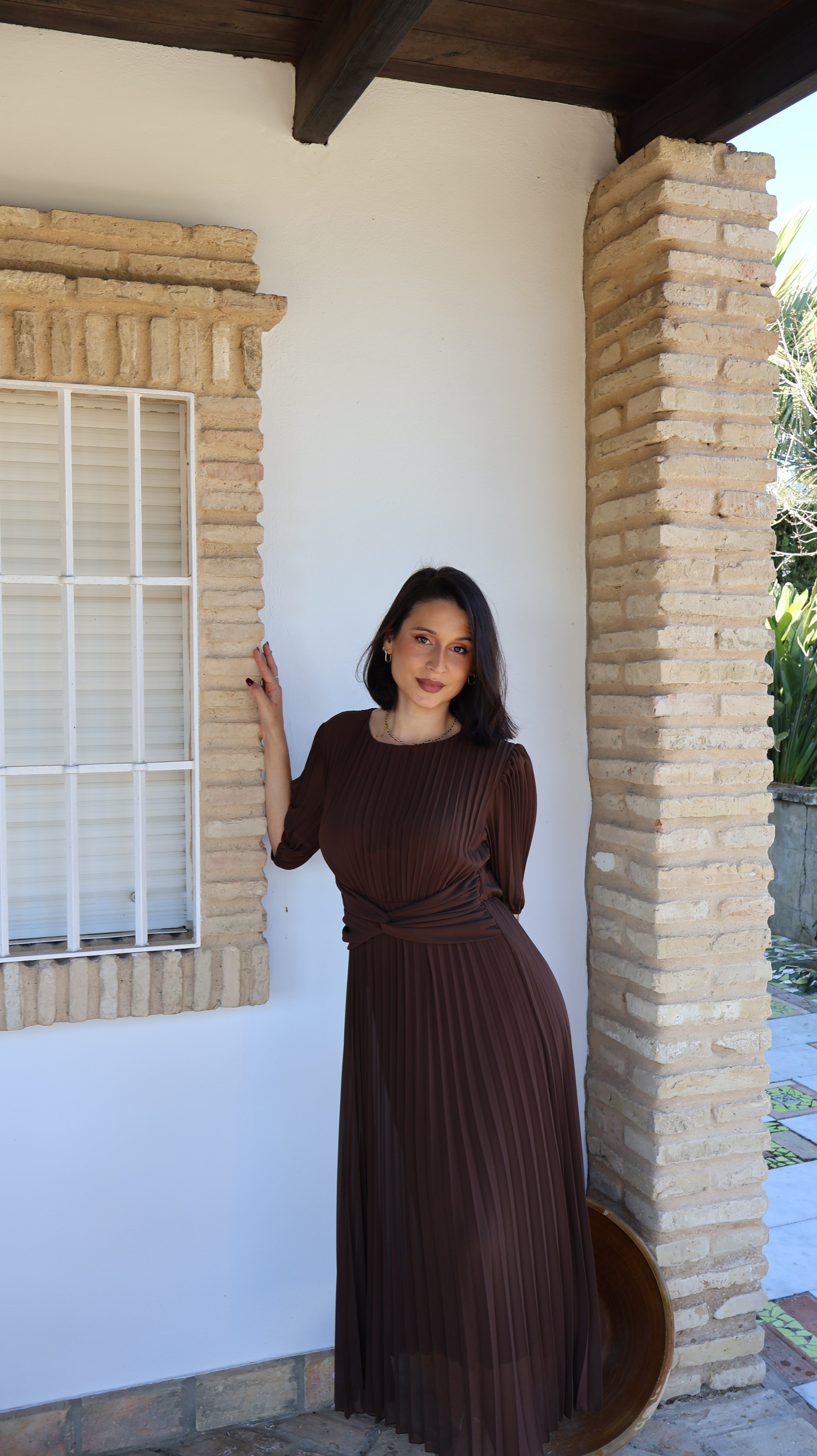 Vestido plisado chocolate