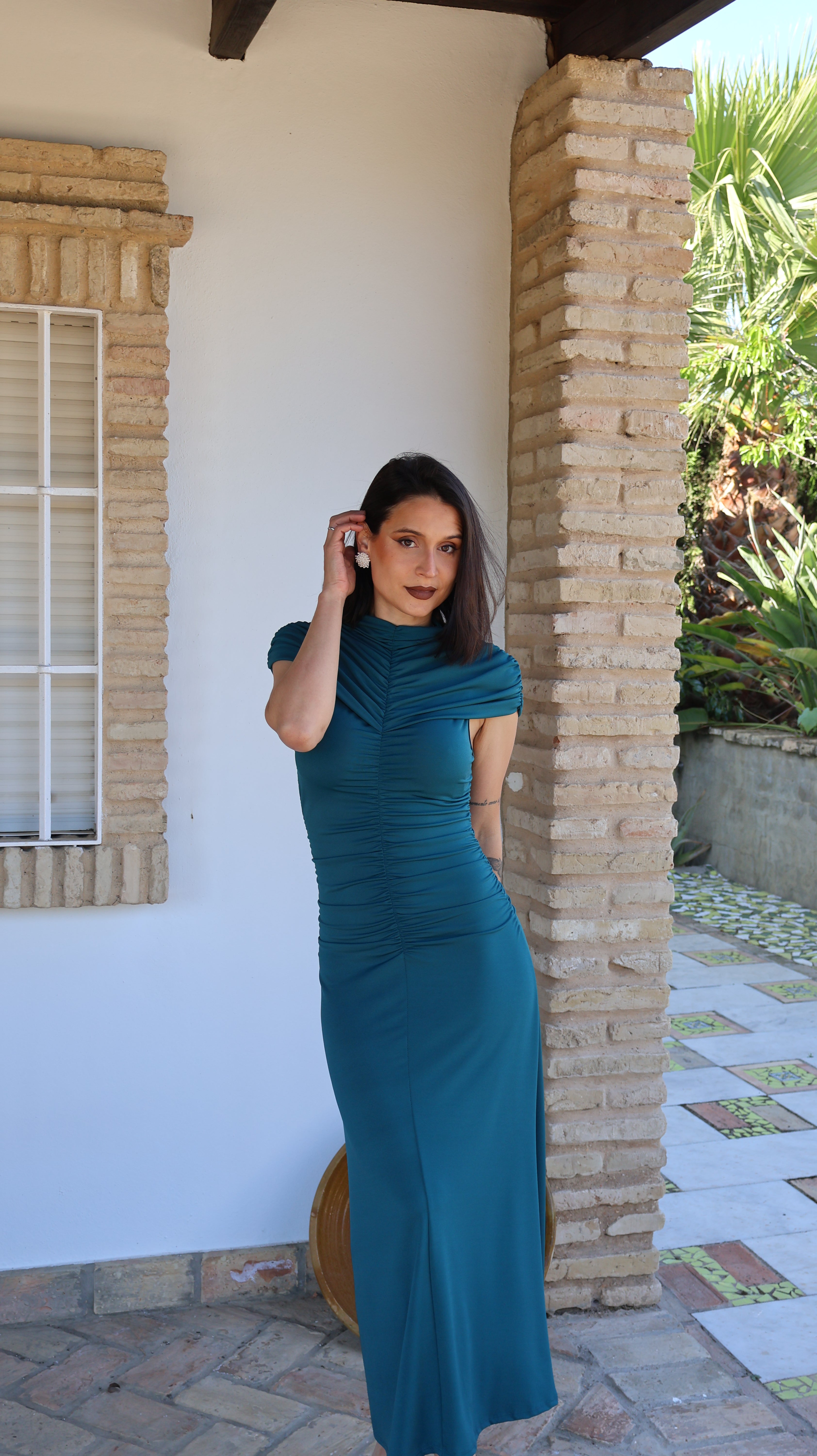 Vestido frunce petróleo