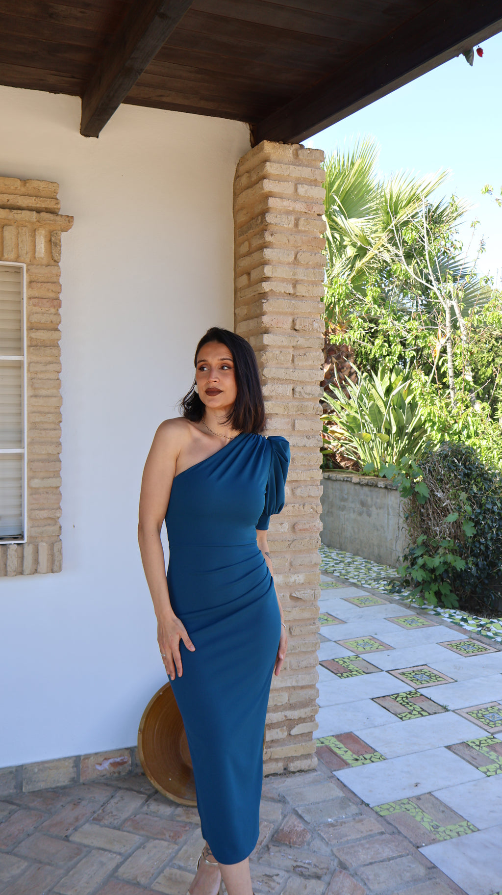 Vestido Petróleo fruncido