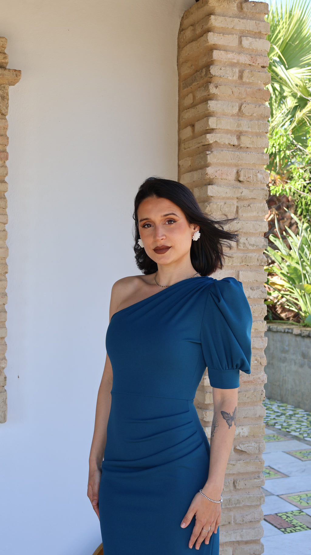 Vestido Petróleo fruncido