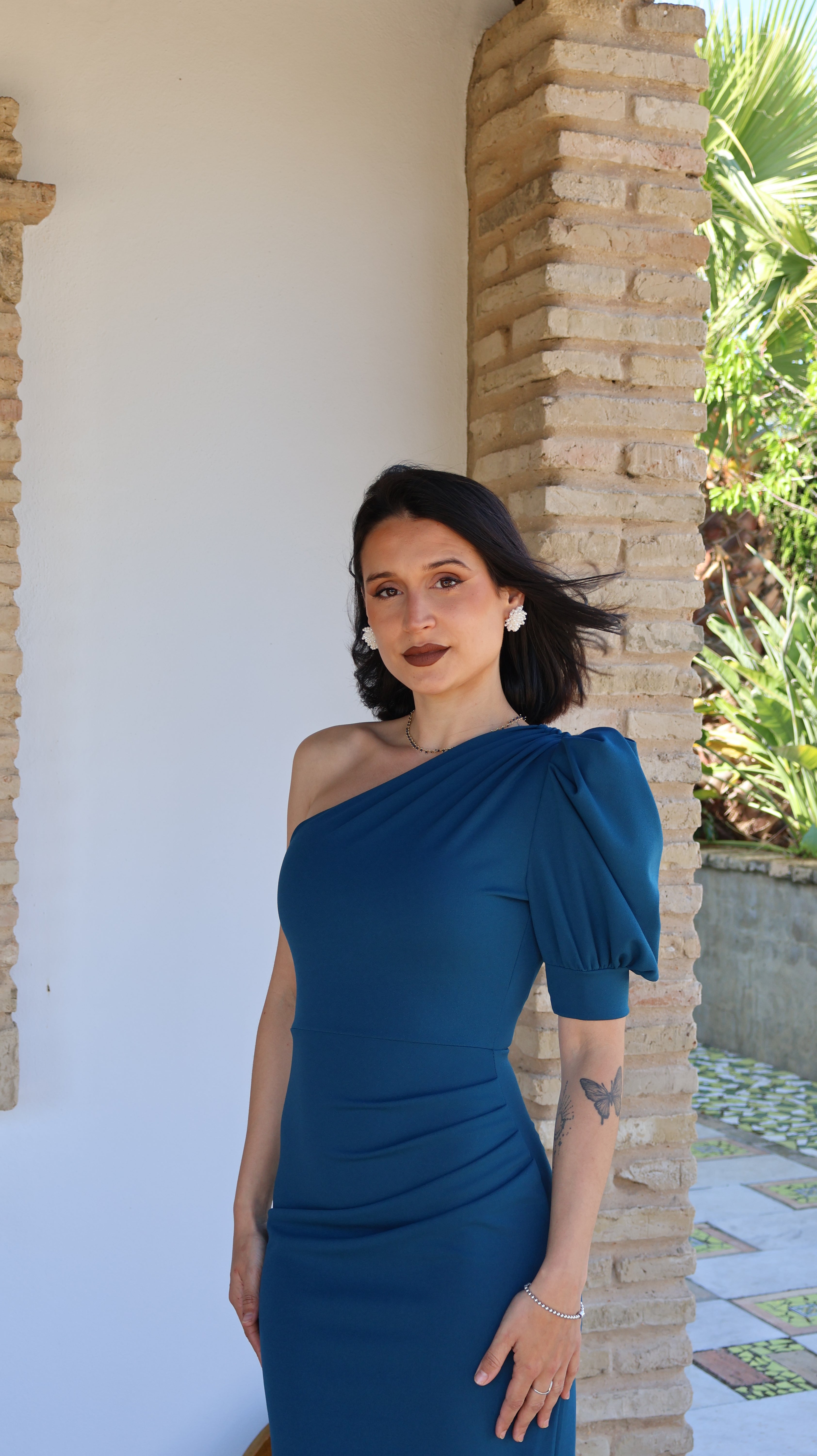 Vestido Petróleo fruncido